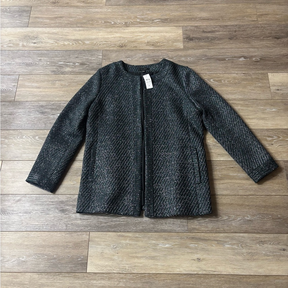 Ann Taylor Tweed Jacket Sz L Green Metallic Thread Office Career Corpcore NWT